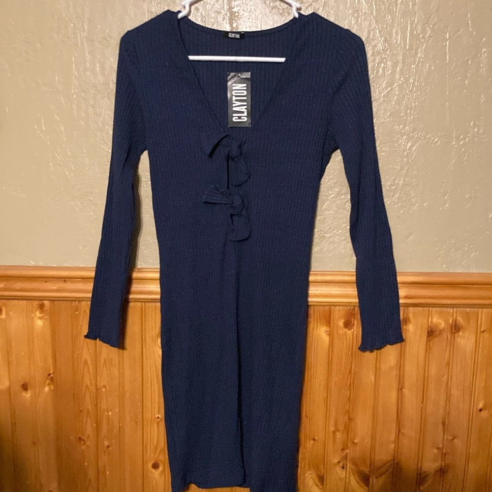 NWT Clayton Navy Ribbed Dress